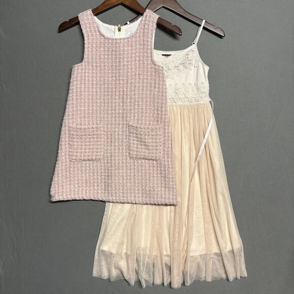Bundle Rachel Zoe & Zenzi Girls Tweed & Tulle Dresses Pink & Ivory Size‎ 7/8 - Picture 1 of 16